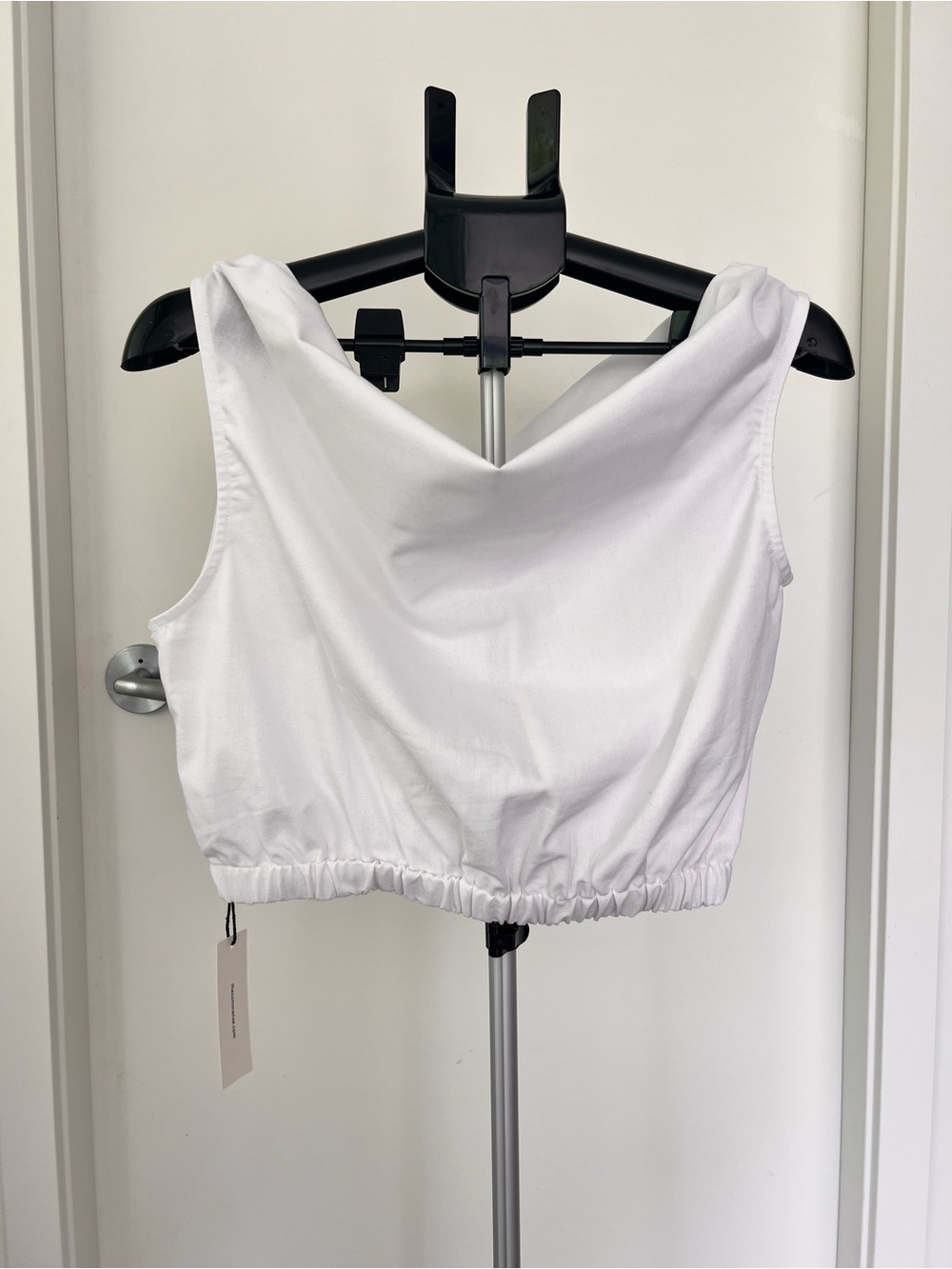 Commense White Cropped Tank with Gathered Hem